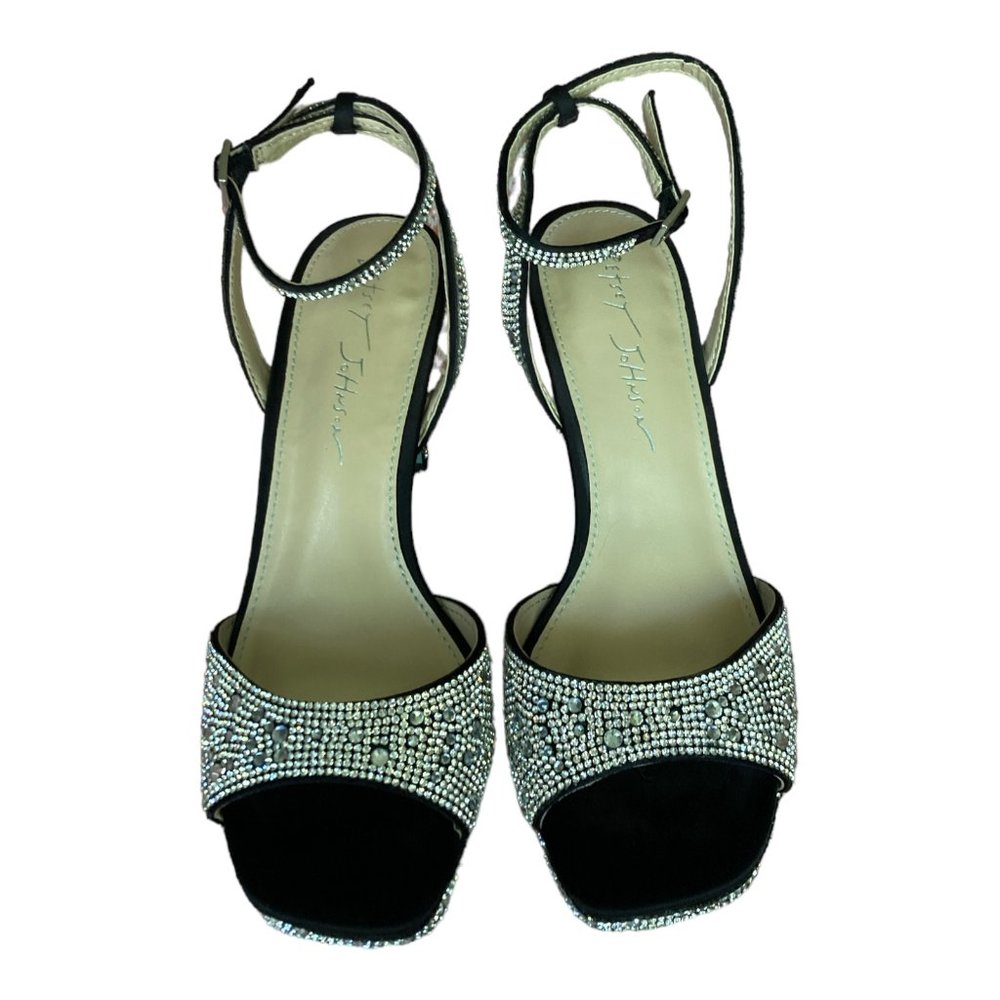 Betsey Johnson Silver Rhinestone Sandal Adjustable Strap Heels Size 6.5 Used